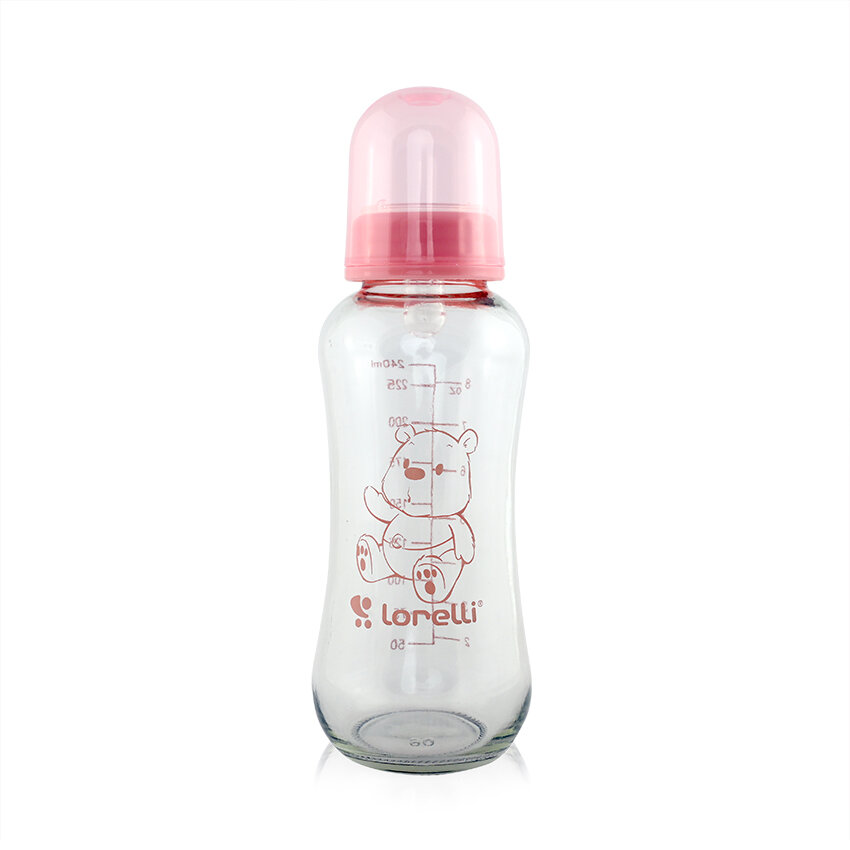 Lorelli Γυάλινο Μπιμπερό με Θηλή Σιλικόνης 240ml 0+ Blush Pink