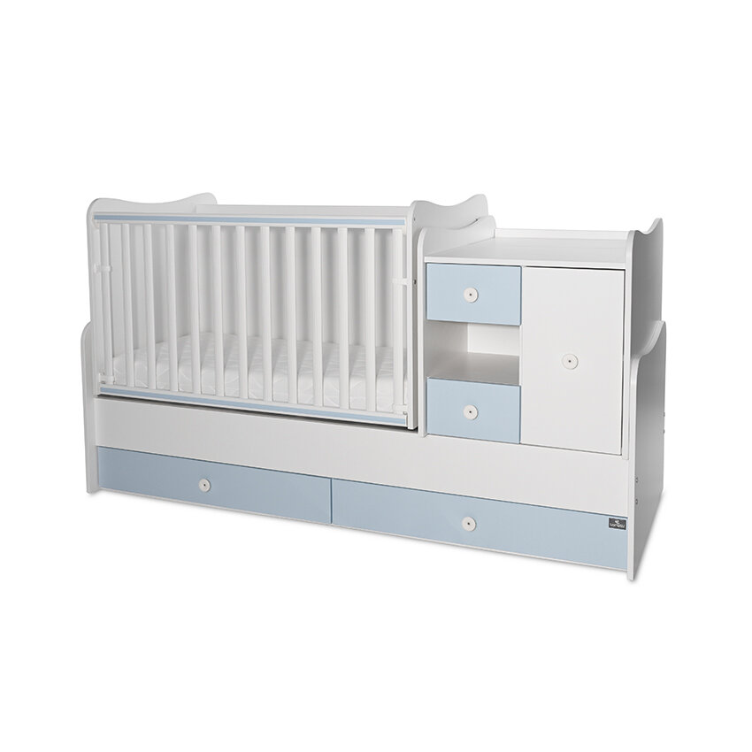 Lorelli Minimax Κούνια πολυμορφική +  Δώρο το Στρώμα Κοκκοφοίνικα της Grecostrom White /Baby Blue
