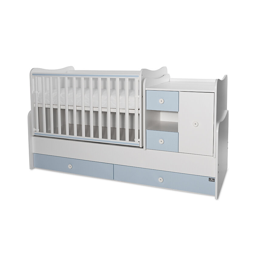 Lorelli Minimax Κούνια πολυμορφική +  Δώρο το Στρώμα Κοκκοφοίνικα της Grecostrom White /Baby Blue