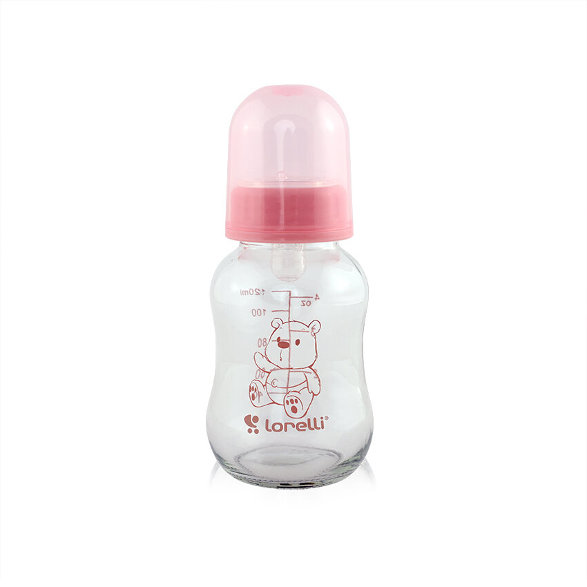 Lorelli Γυάλινο Μπιμπερό με Θηλή Σιλικόνης 120ml 0+ Blush Pink