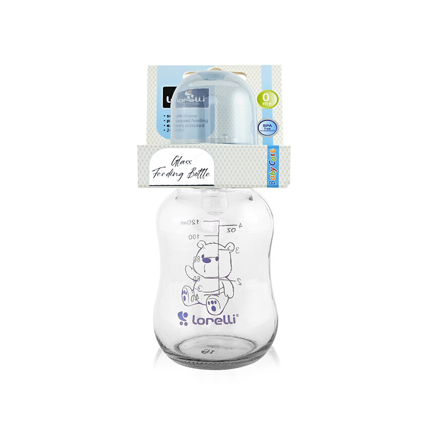 Lorelli Γυάλινο Μπιμπερό με Θηλή Σιλικόνης 120ml 0+ Moonlight Blue