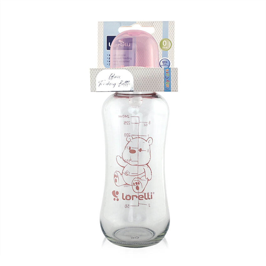 Lorelli Γυάλινο Μπιμπερό με Θηλή Σιλικόνης 240ml 0+ Blush Pink