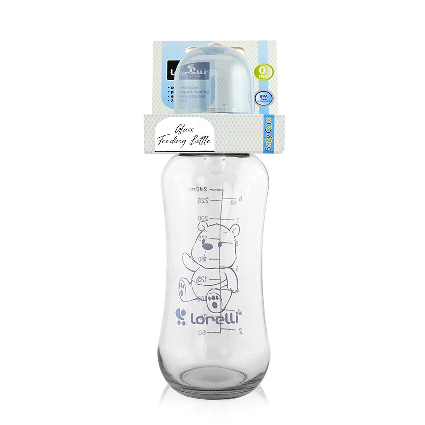 Lorelli Γυάλινο Μπιμπερό με Θηλή Σιλικόνης 240ml 0+ Moonlight Blue