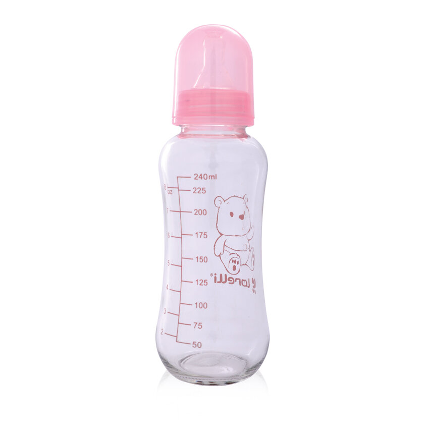 Lorelli Γυάλινο Μπιμπερό με Θηλή Σιλικόνης 240ml 0+ Pink