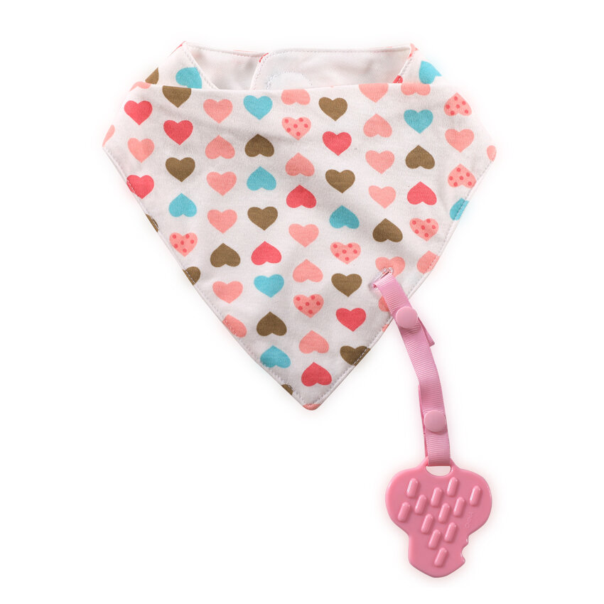Lorelli Σαλιάρα Βρεφική Bandana με Μασητικό Heart Pink
