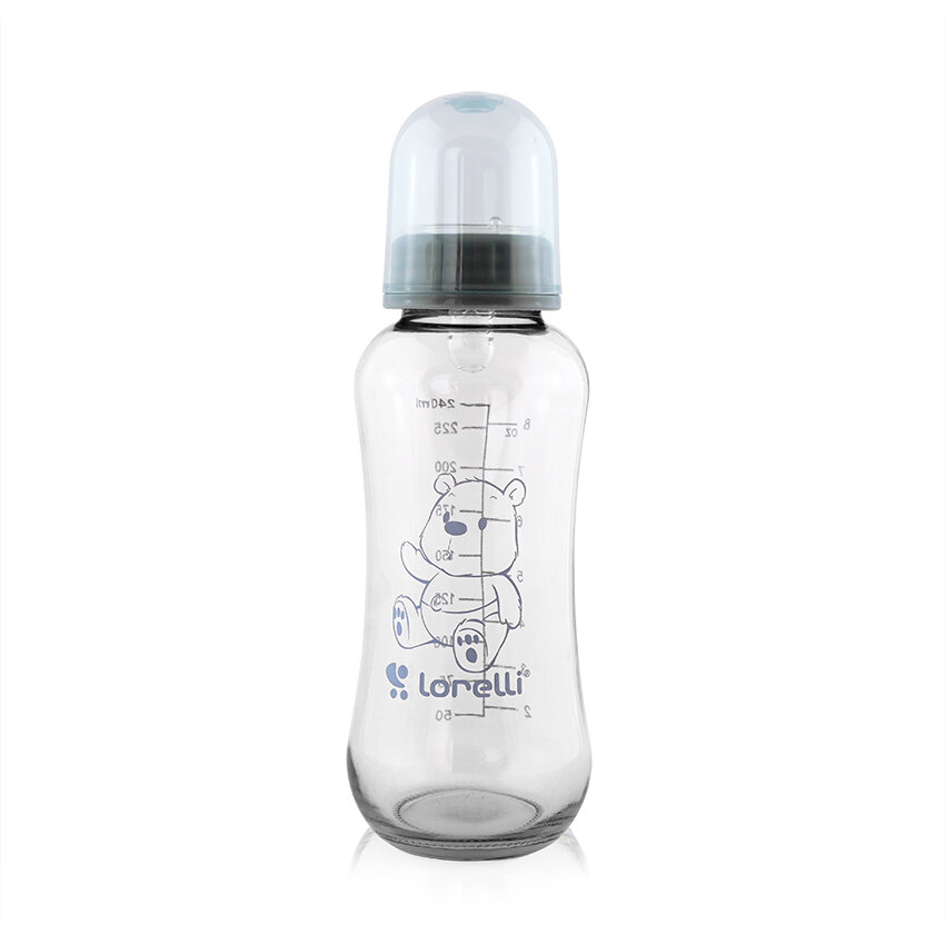 Lorelli Γυάλινο Μπιμπερό με Θηλή Σιλικόνης 240ml 0+ Moonlight Blue