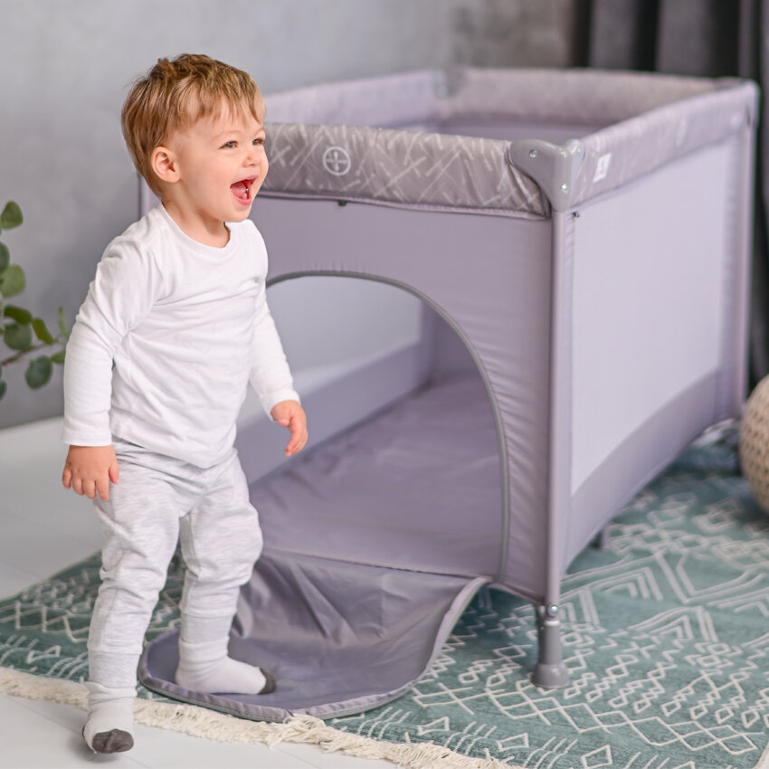 Lorelli Torino 1 Layer Παρκοκρέβατο Gray Striped Elements