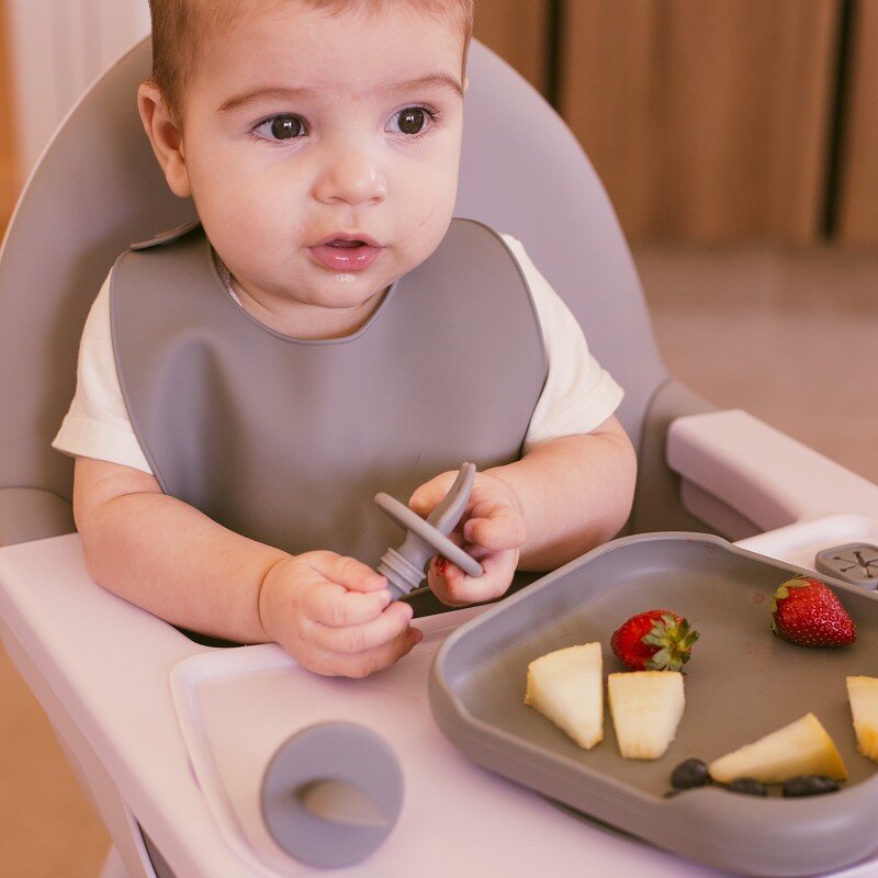 Interbaby Εκπαιδευτικό Σετ Κουτάλι- Πιρούνι Σιλικόνης – Αντιπνικτικά Petrol Grey