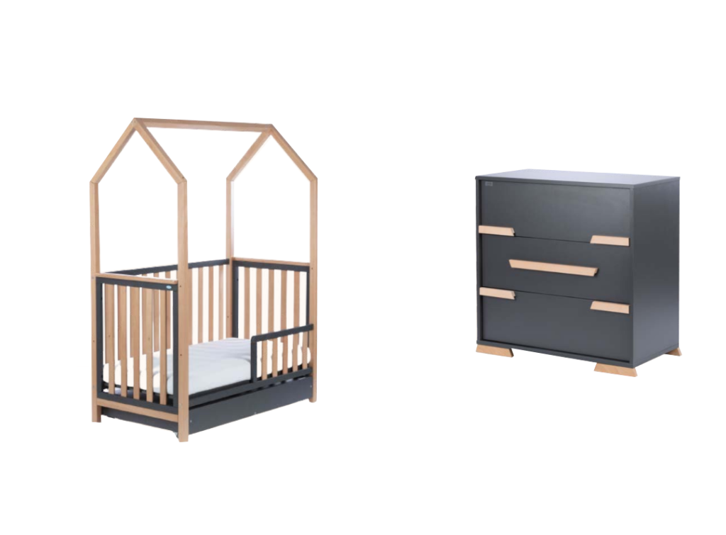 Drewex Little House Κούνια Και Συρταριέρα  Graphite