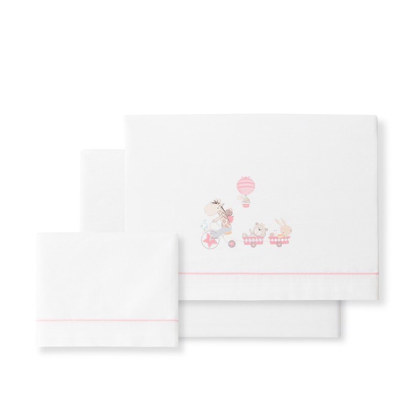 Interbaby Jirafa Bicicleta Σεντόνια Σετ 3 Τεμ Κούνιας 115Χ175εκ. White/Pink
