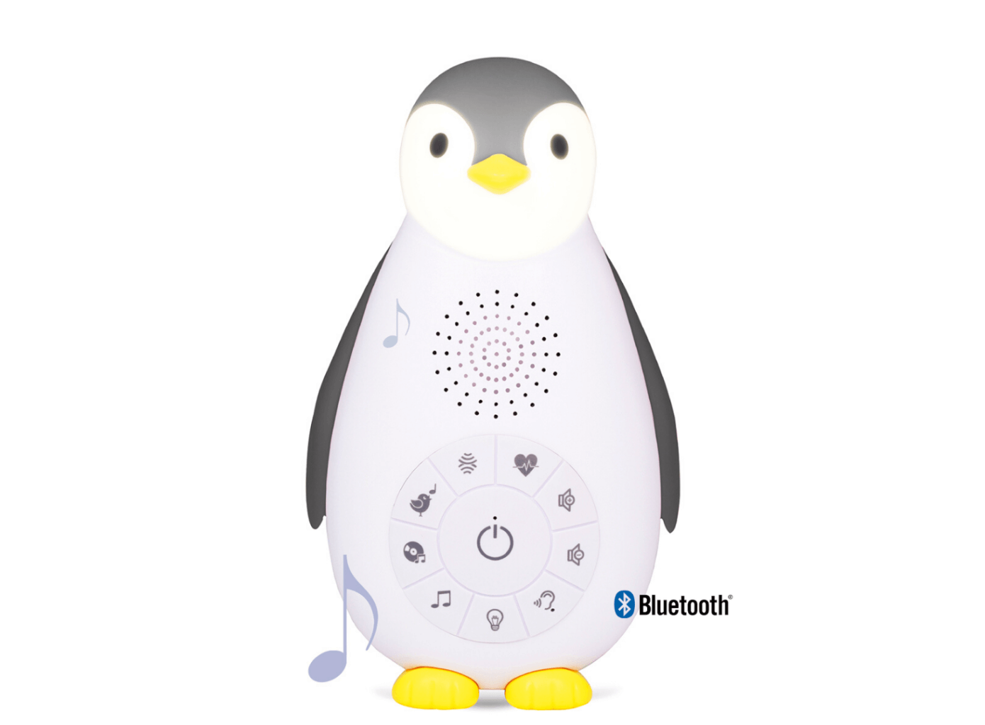 Zazu Zoe the Grey Penguin Bluetooth Μουσικό Κουτί & Φωτάκι νικτός με ήχους καρδιάς, λευκούς ήχους, ήχους φύσης, φωνή μαμάς