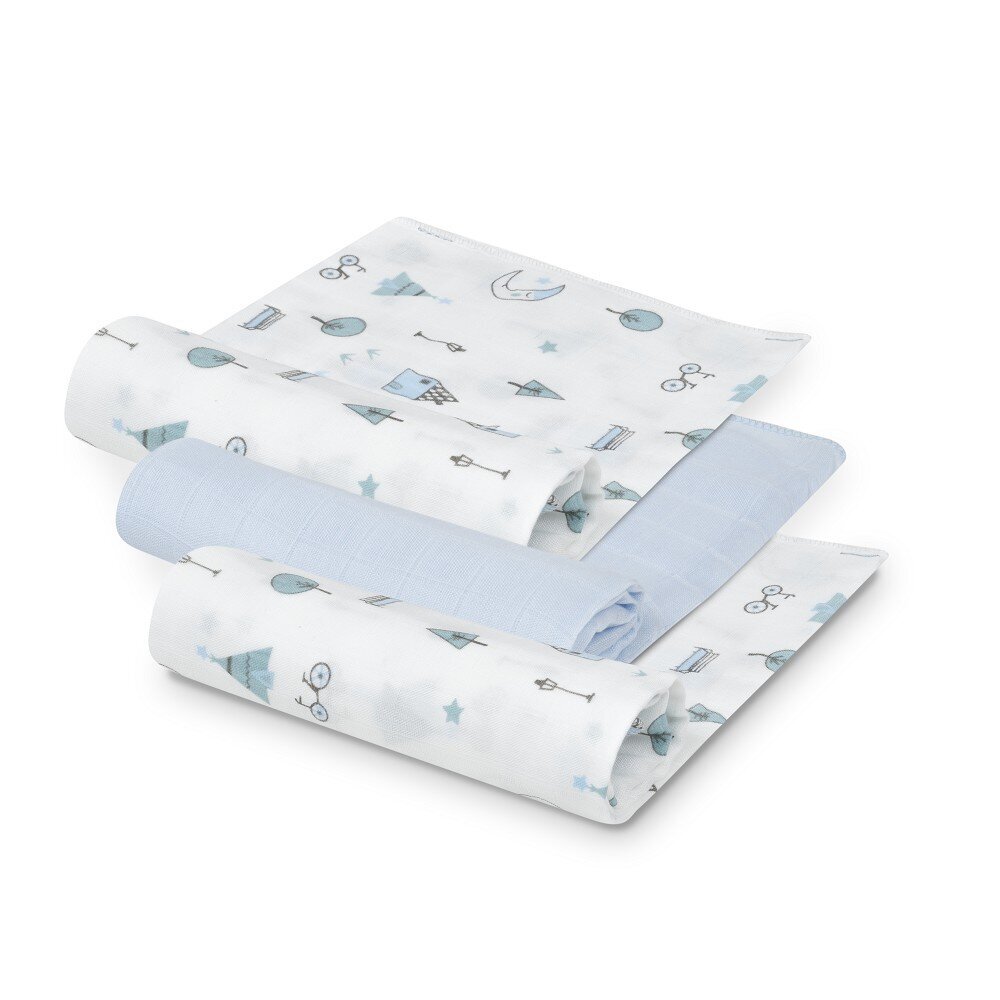 Interbaby Πάνες Αγκαλιάς Bamboo 55×70 Σετ 3 Τεμ Blue