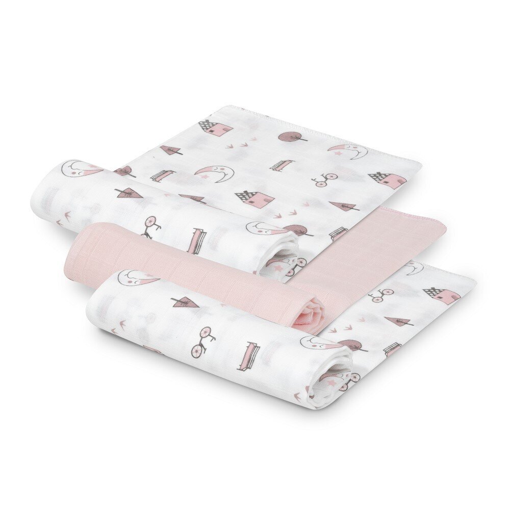 Interbaby Πάνες Αγκαλιάς Bamboo 55×70 Σετ 3 Τεμ Pink
