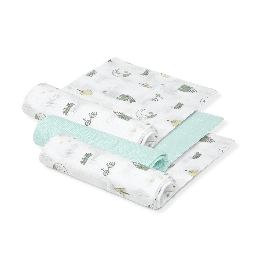 Interbaby Πάνες Αγκαλιάς Bamboo 55×70 Σετ 3 Τεμ Mint