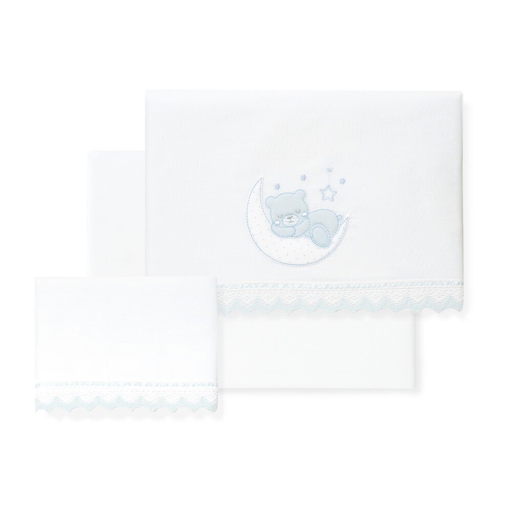 Interbaby Oso Luna Σεντόνια Λίκνου 50×80 Σετ 3 Τεμ White/Blue